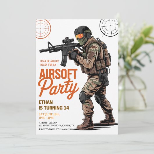 Gear Up Airsoft Battle Party Birthday Kaart (Staand voorkant)