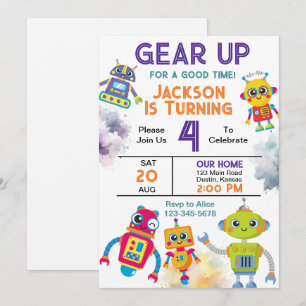 Gear Up Robot verjaardagsfeestje Kaart