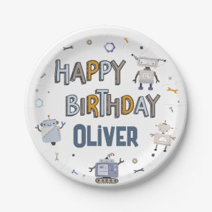 Gear Up voor Fun Robot Kinder Happy Birthday Papieren Bordje