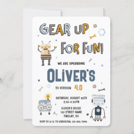 Gear up voor leuke robots personages verjaardagsfe kaart