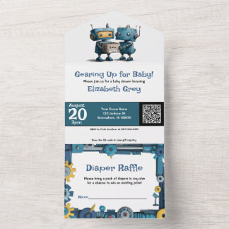 Gearing Up voor Baby - Robot Baby shower Invitatio All In One Uitnodiging
