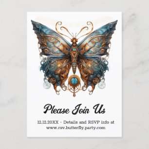 Gearmoth Morpho Vlinder Steampunk Bruiloft Aankondigingskaart