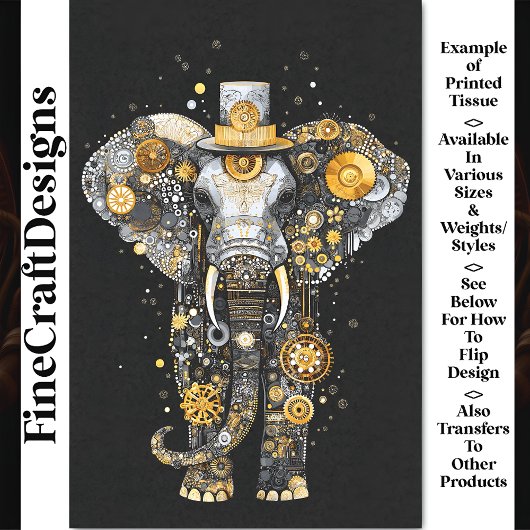 Gears Cogs Wheels Steampunk Elephant AT8 Decoupage Tissuepapier