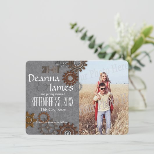 Gears Industrial Steel Grey Bewaar de datum Kaart (Staand voorkant)