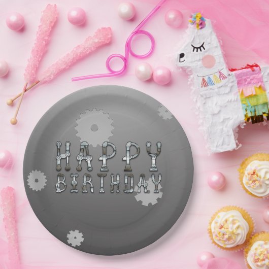 Gears Robot Futuristische Cool Fun Verjaardagsfees Papieren Bordje (Feest)