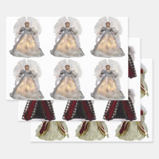 Geassembleerd kerstpapier met kerstinkerken inpakpapier vel