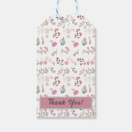 Geassorteerde delicate bloemen in patroon afdrukke cadeaulabel