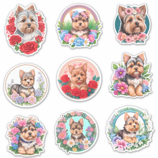 Geassorteerde Yorkshire & Flowers Sticker (Voorkant)