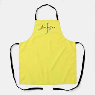 Geavanceerd geel zwart Script monogram op maat Schort