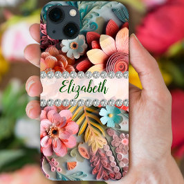 Geavanceerde 3D bloemen arrangement & diamanten iPhone 13 Hoesje