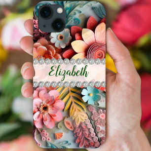 Geavanceerde 3D bloemen arrangement & diamanten iPhone 13 Hoesje