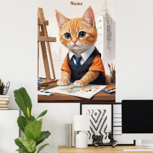 Geavanceerde architect Cat Ginger Kitten Art Poster