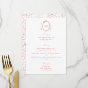 Geavanceerde Botanische Roze Chinoiserie Bruiloft Menu