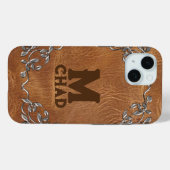 Geavanceerde bruine Westerne Lederen monogram Case-Mate iPhone Case (Achterkant (horizontaal))