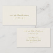 Geavanceerde Crème & Gouden Script Monogram Visitekaartje (Voorkant / Achterkant)