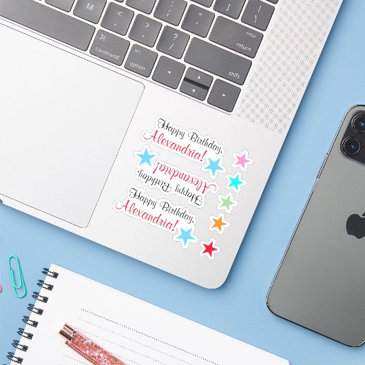 Geavanceerde "Happy Birthday" w / stervorm Sticker (Laptop met iPhone)