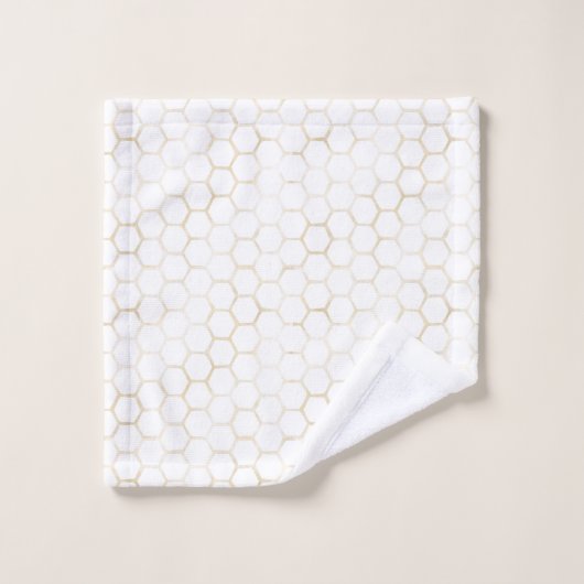 Geavanceerde White Gold Hexagon Beehive Pattern Bad Handdoek (Wasdoekje)