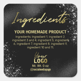 Geavanceerde zwarte glitter Folie ingrediëntenlabe Vierkante Sticker
