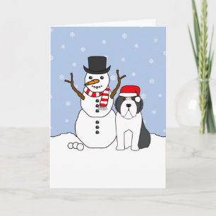 Gebaarde Collie en Sneeuwman Feestdagen Kaart