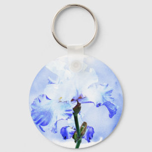 Gebaarde Iris - Blauw en Wit Sleutelhanger