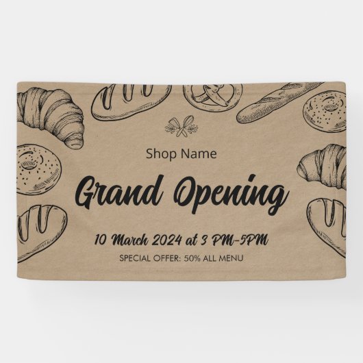 Gebak Bakkerij Business Grand Opening Sjabloon Spandoek (Horizontaal)