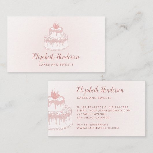 Gebak Bakkerij Chef Blush Roze Glitter Drips Cake Visitekaartje (Voorkant / Achterkant)