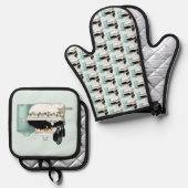 Gebak Chef Cat Blue Ovenwant & Pannenlap Set (Voorkant / Achterkant)