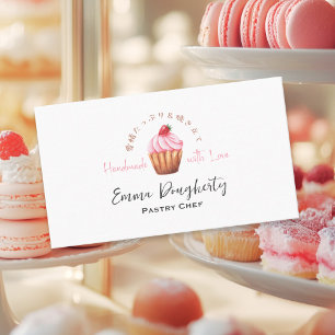 Gebak Chef Cupcake Aardbei Roze Waterverf Visitekaartje