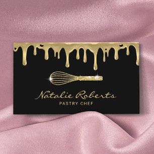 Gebak Chef Modern Goud Drips Whisk Logo Bakkerij Visitekaartje