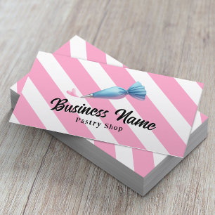 Gebak Chef Piping Bag & Heart Pink Stripes Bakkeri Visitekaartje