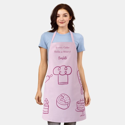 Gebak chef roze script slogan keukengerei schort (Gedragen)