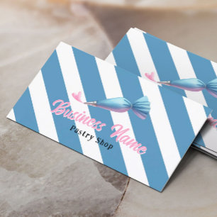 Gebak Shop Piping Bag & Heart Blue Stripes Bakkeri Visitekaartje