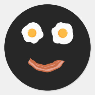 Gebakken eieren spek gelukkig gezicht ontbijt eten ronde sticker