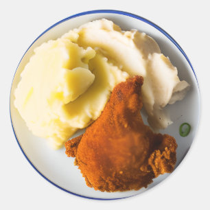 Gebakken kip en aardappelpuree ronde sticker