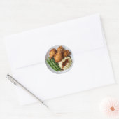Gebakken Kip, Gepureerde Aardappelen en Sperziebon Ronde Sticker (Envelop)