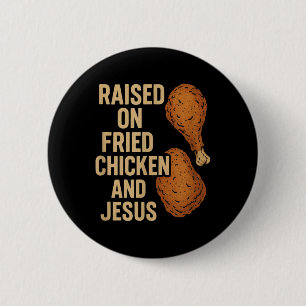 Gebakken Kip & Jezus Christelijk Landelijk Leven S Ronde Button 5,7 Cm