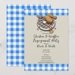 Gebakken kip & wafels blauw verlovingsfeest kaart