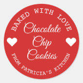Gebakken met liefde Choco koekjes rood en wit Ronde Sticker (Voorkant)