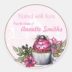 Gebakken met liefde / cupcake / gepersonaliseerd ronde sticker