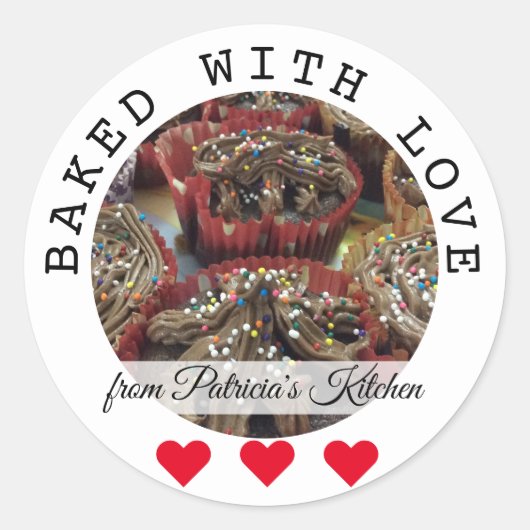 Gebakken met liefde cupcakes uit de keuken van ronde sticker (Voorkant)