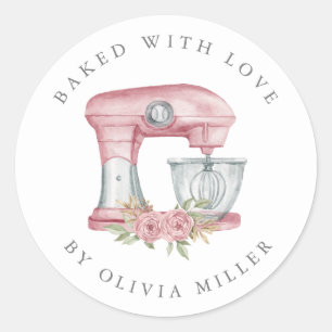 Gebakken met liefde Elegant Roze Mixer gebak Ronde Sticker