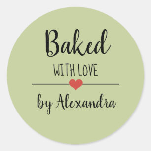 Gebakken met liefde groene scriptnaam ronde sticker