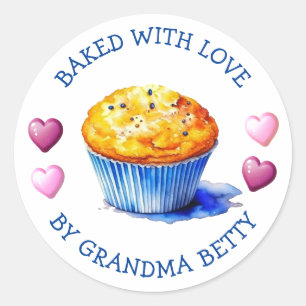 Gebakken met Liefde, Handgemaakte Bosbessenmuffins Ronde Sticker