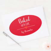Gebakken met liefde rode naam ovale sticker (Envelop)