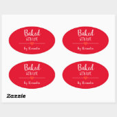 Gebakken met liefde rode naam ovale sticker (Vel)