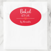 Gebakken met liefde rode naam ovale sticker (Tas)