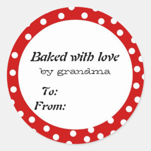 Gebakken met liefde rode stip ronde sticker