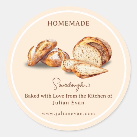 Gebakken met Liefde Thuisgemaakte Sourdough Sticke Ronde Sticker (Voorkant)