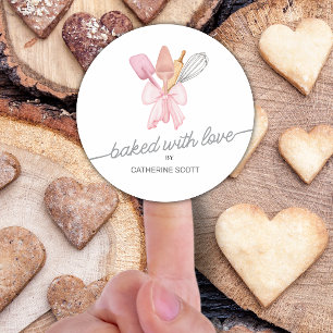 Gebakken met liefde waterverf gepersonaliseerd ronde sticker