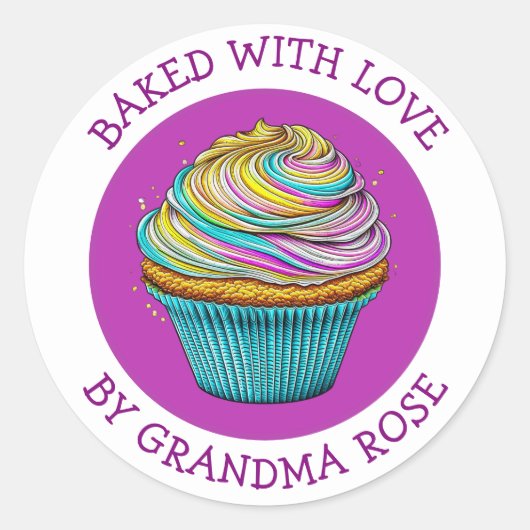 Gebakken met Liefde Whimsical Cupcake Gepersonalis Ronde Sticker (Voorkant)